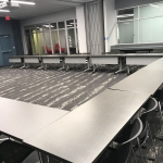 Picture of Innovation Rooms A & B with chairs and tables arranged in u-shape style